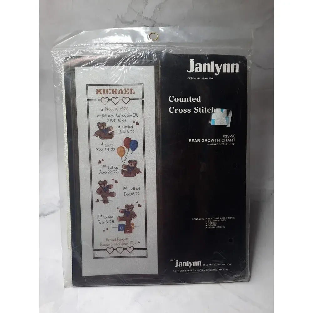 Janlynn Counted Cross Stitch Kit Bear Growth Chart 39 50 9x24